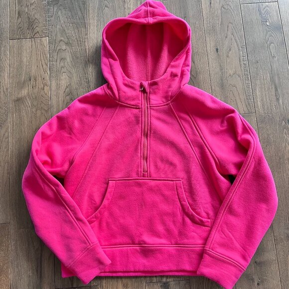 Anrabess Scuba 1/2 Zip Hoodie Hot Pink Sweatshirt Size S Athleisure Pullover - Picture 1 of 5